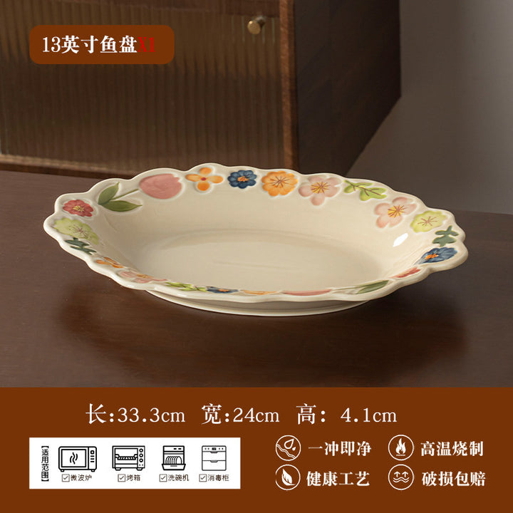 New Floral Bowl Underglaze Small Ceramic Tableware Bowl & Plate Set Home Dish Housewarming Wholesale