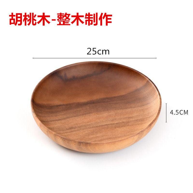 跨境胡桃木日式木托盘定制家用实木糕茶点小圆形盘茶盘餐具盘批发