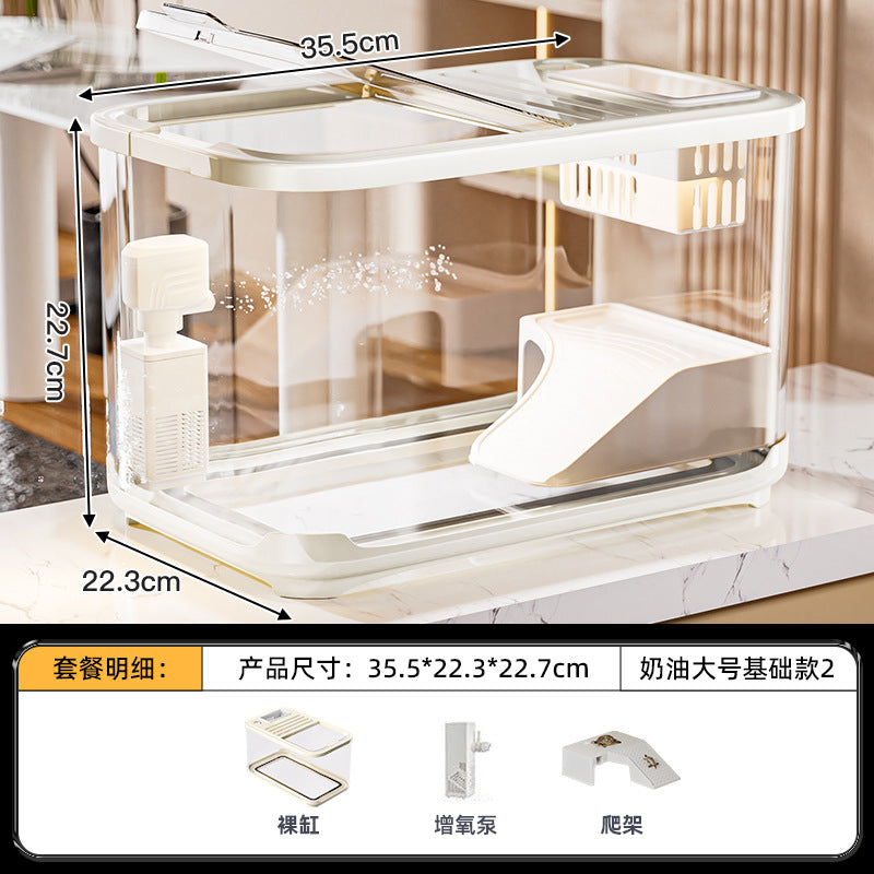 严选轻奢鱼缸家用高级带盖透明客厅造景生态缸玄关装饰塑料水族箱