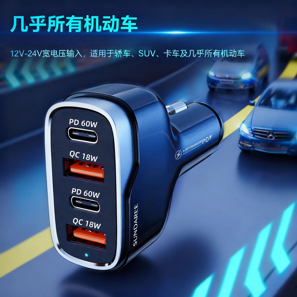120W Super Fast Car Charger – Universal Android & iPhone Fast Charging