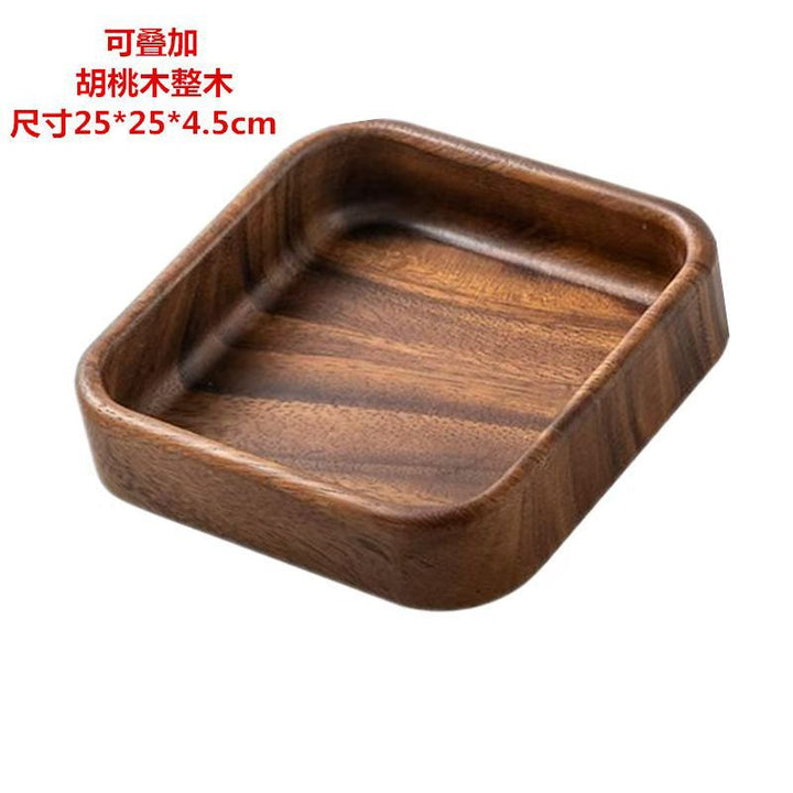 跨境定制胡桃木盘子木质托盘餐盘家用干果盘点心盘方形加厚可堆叠