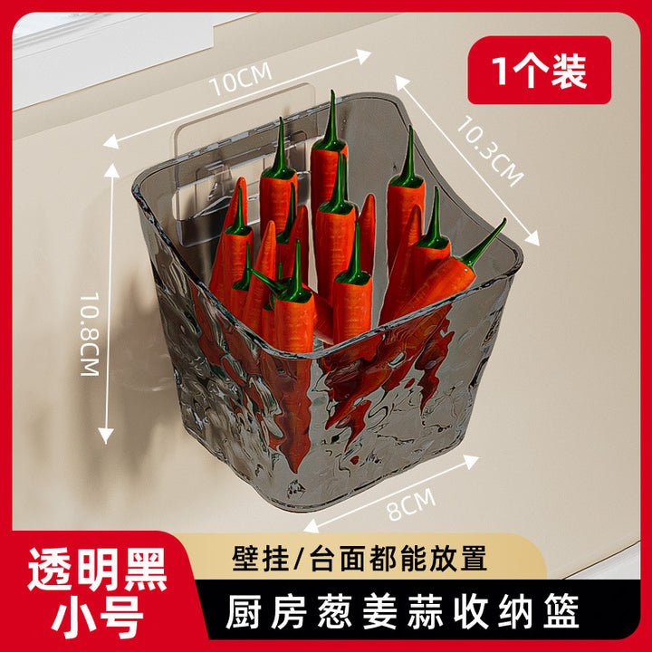 新款吸盘葱姜蒜收纳篮厨房收纳筐壁挂免打孔置物篮生姜大蒜小挂篮