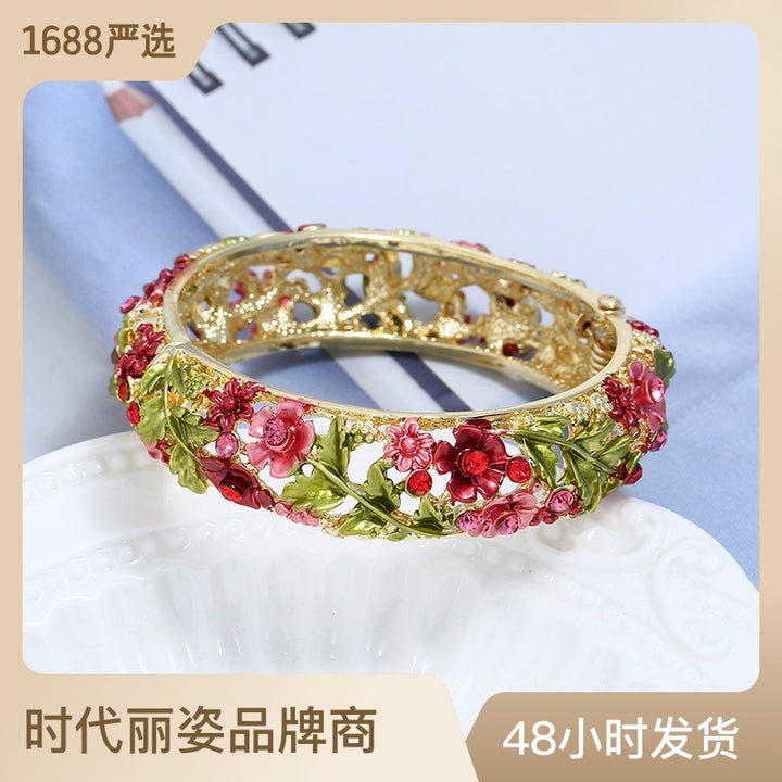 直播爆款手镯景泰蓝民族风饰品女镂空纯手制彩绘合金镯子服装手镯