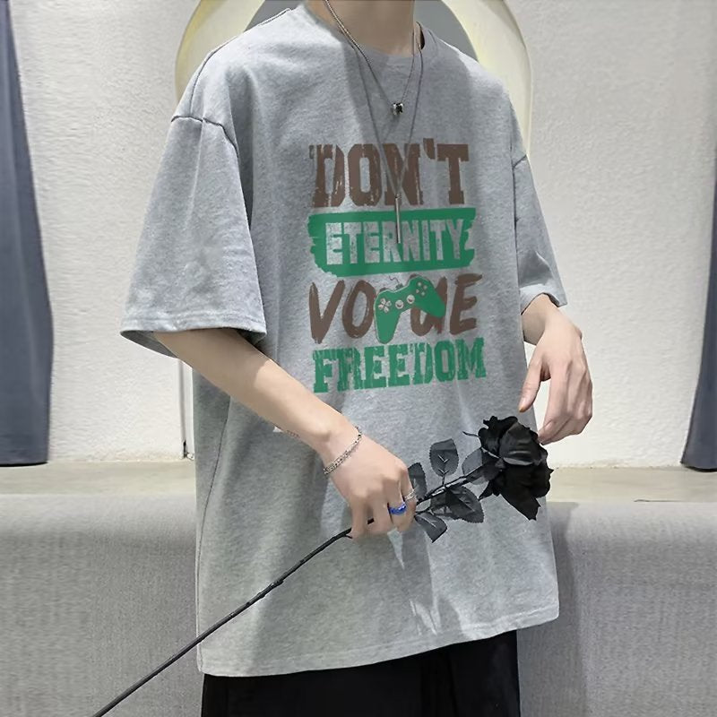 2024夏季短袖宽松T恤男士潮牌休闲半袖潮流体恤打底衫五分袖上衣