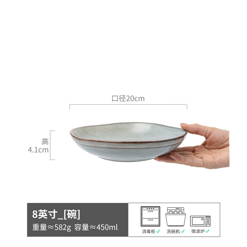 日式风复古圆形沙拉拌面碗陶瓷菜碗泡面碗高颜值汤碗餐具套装批发