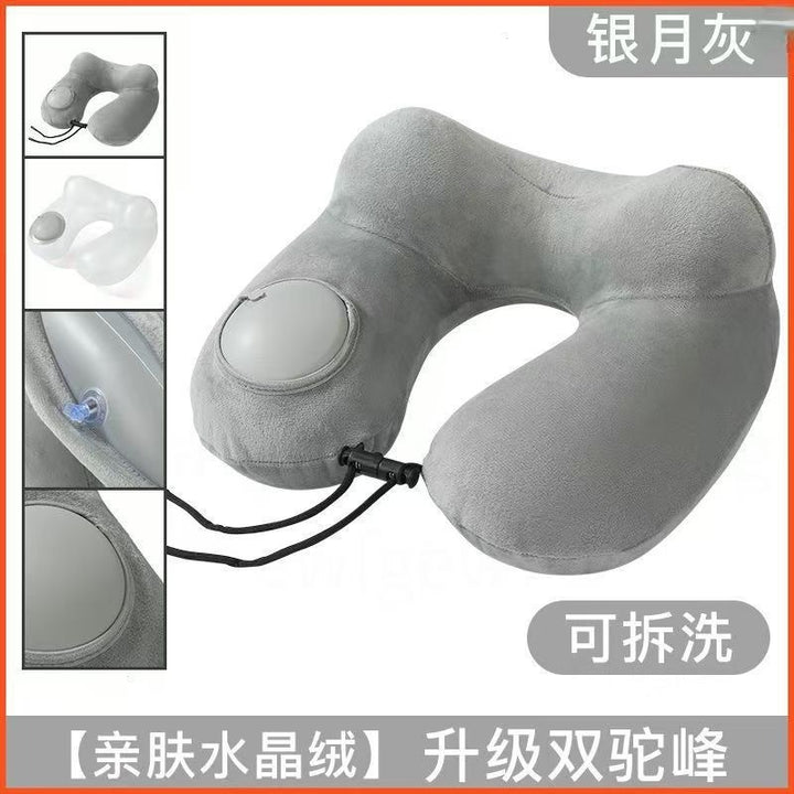 Inflatable U-Shape Double Hump Travel Neck Pillow – Foldable Airplane Office Nap Pillow