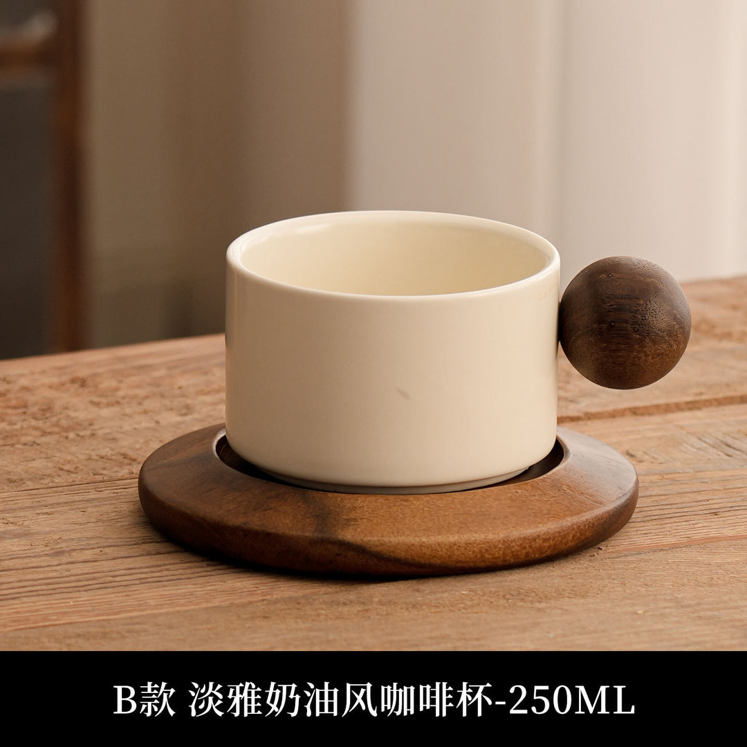 陶土咖啡杯中古风花茶马克杯咖啡杯套装木杯垫送人客户伴手礼logo