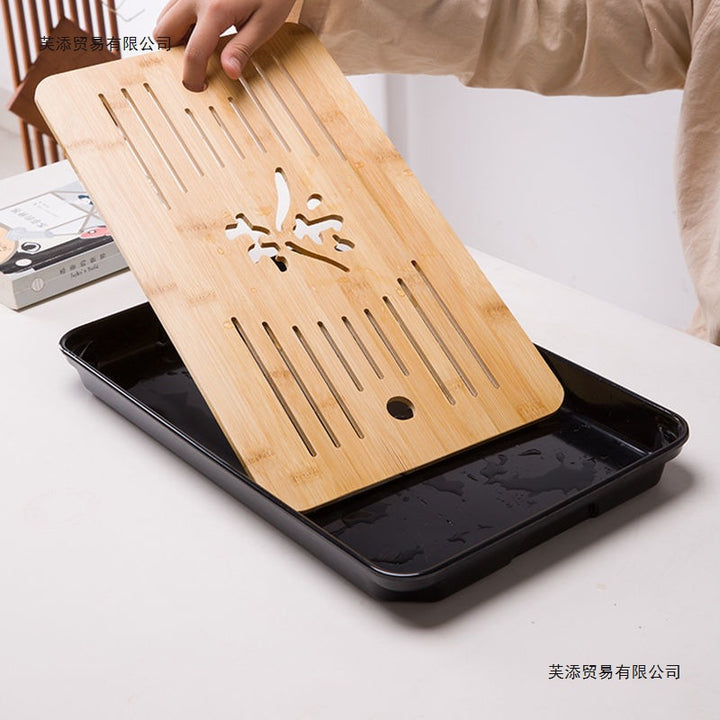 家用简约功夫茶具茶盘套装长方形储水日式密胺竹制小茶台沥水托盘