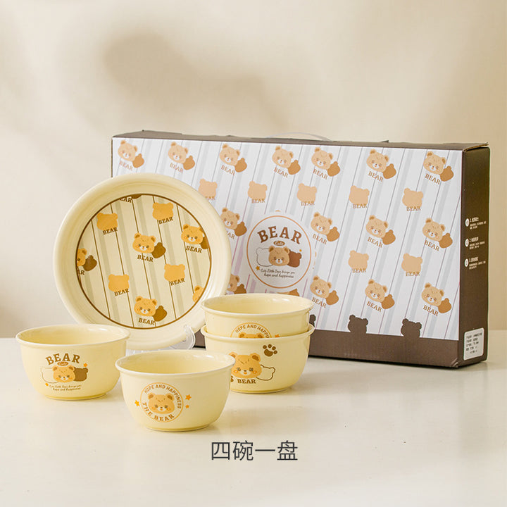 卡通奶油熊碗套装加印logo陶瓷餐具礼品创意手绘碗筷套装婚庆回礼