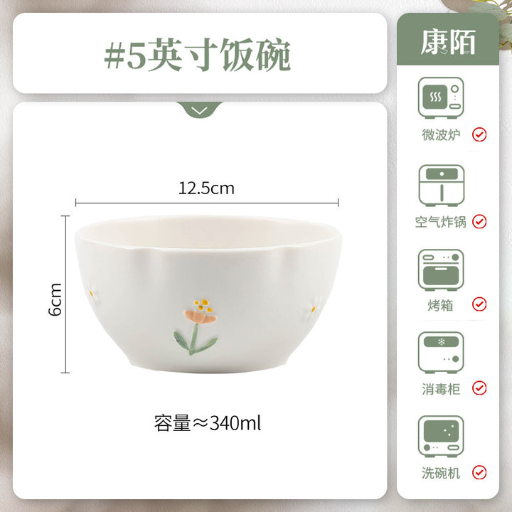 Premium Design Embossed Small Cute Ceramic Bowl Japanese Style Thickened Bowl Chopsticks Home Wholesale
