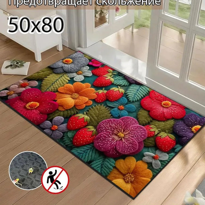 Living Room Floral Non Slip Floor Mat Entryway Entryway Stain Resistant Floor Mat
