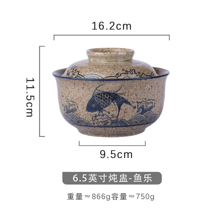 6.5英寸泡面碗带盖便当盒学生中式釉下彩陶瓷套装拉面碗食堂餐具