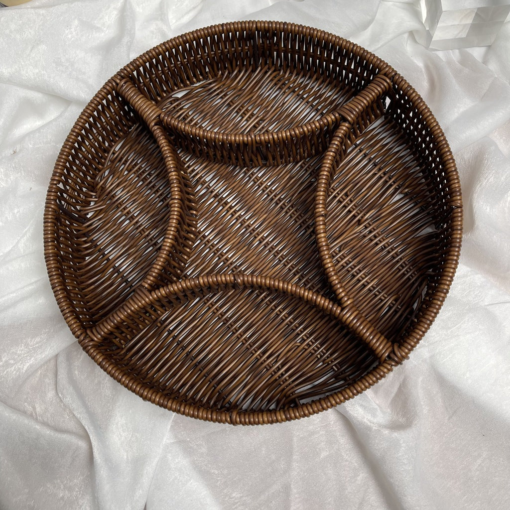 ins藤筐隔页篮分格篮茶几果盘仿藤编篮子花瓣分隔篮零食筐小吃篮