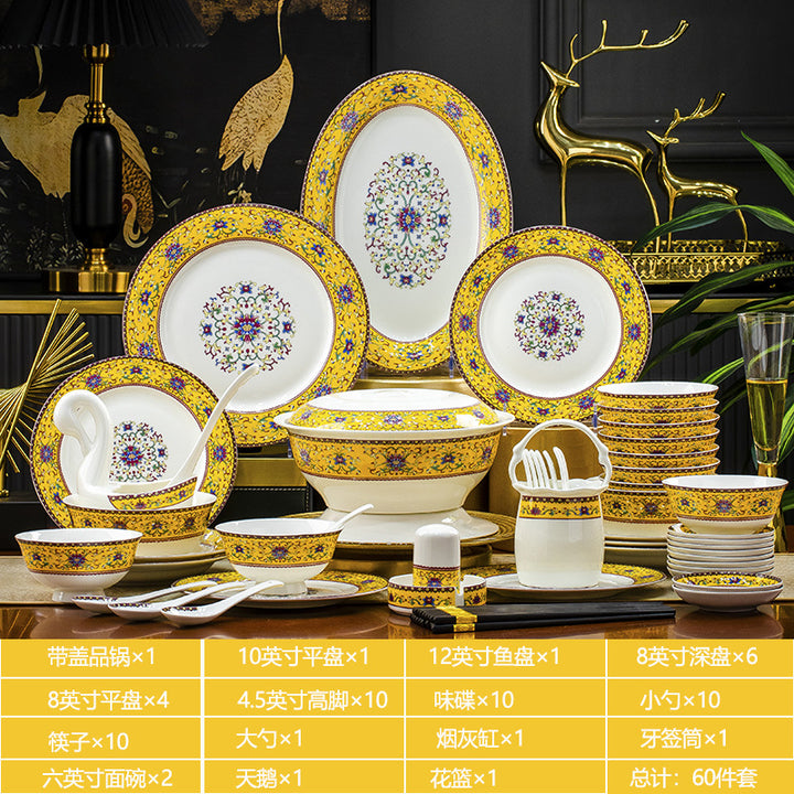 景德镇珐琅彩陶瓷餐具骨瓷碗碗筷盘碟套装家用婚庆礼品批发LOGO