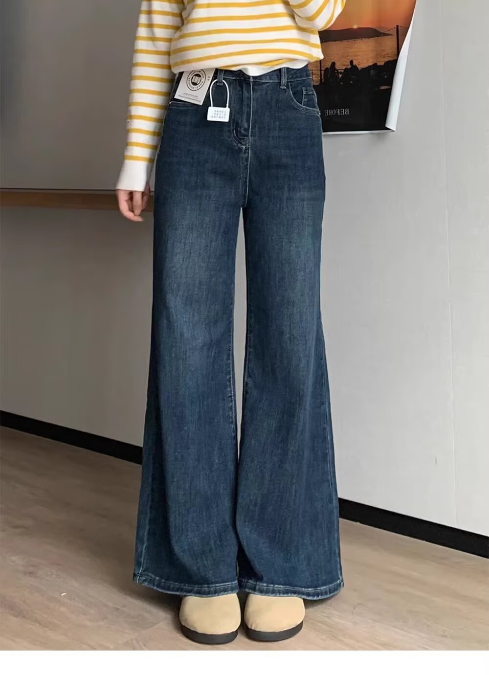 冬季不贴宽松微喇牛仔裤女胖身材梨型腿显瘦复古大码喇叭裤其他