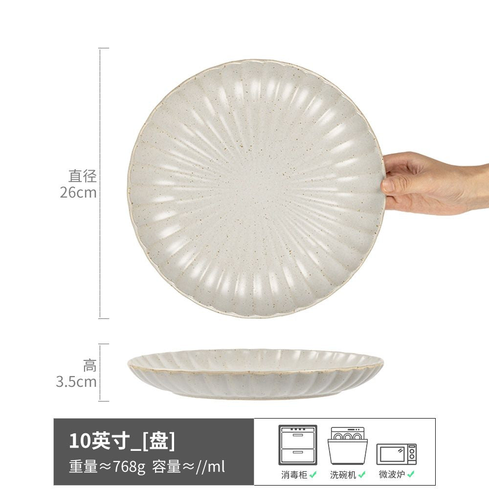 店主自留款大英寸竖纹浮雕西餐盘家用盘菜盘意面盘餐厅摆盘牛排盘