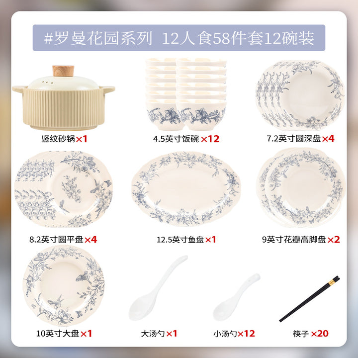 KANGMO French Vintage Ceramic Dinner Set - Premium Tableware Housewarming Gift