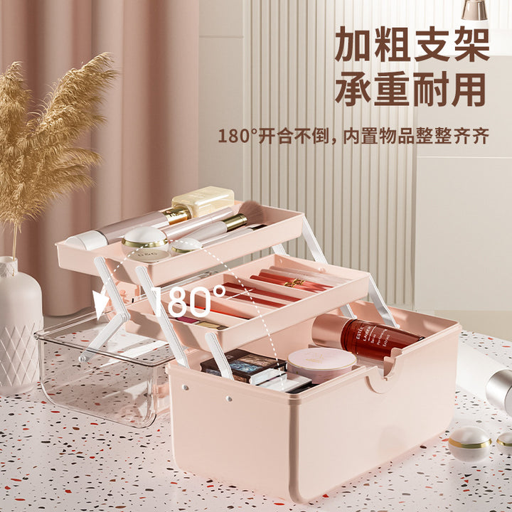 大容量化妆品收纳盒网红塑料防灰尘透明桌面手提式便携药品收纳箱