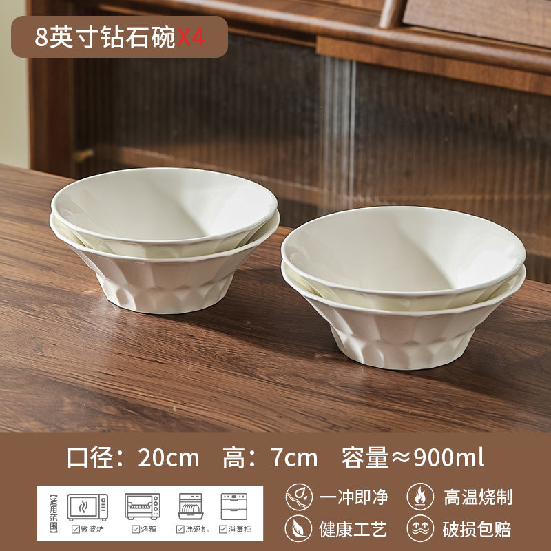 钻石纹陶瓷大面碗家用纯白拉面碗斗笠碗汤面碗陶瓷大碗吃面条碗
