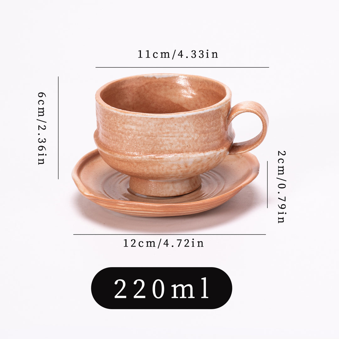日式复古粗陶咖啡杯杯碟套装高级感餐厅跨境窑变陶瓷拿铁拉花杯子