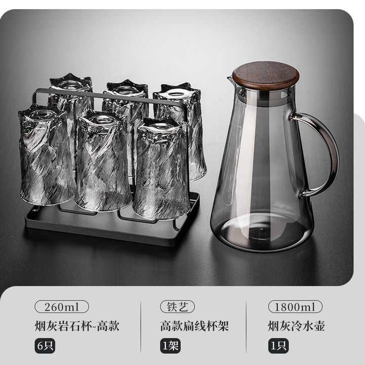 家用水杯套装复古浮雕冰川玻璃杯子水杯高级感茶水杯啤酒杯子