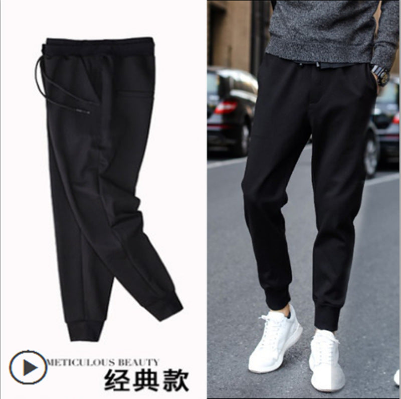 春秋款韩版潮流百搭修身运动裤男冬季男士休闲长裤皮绳长裤外贸
