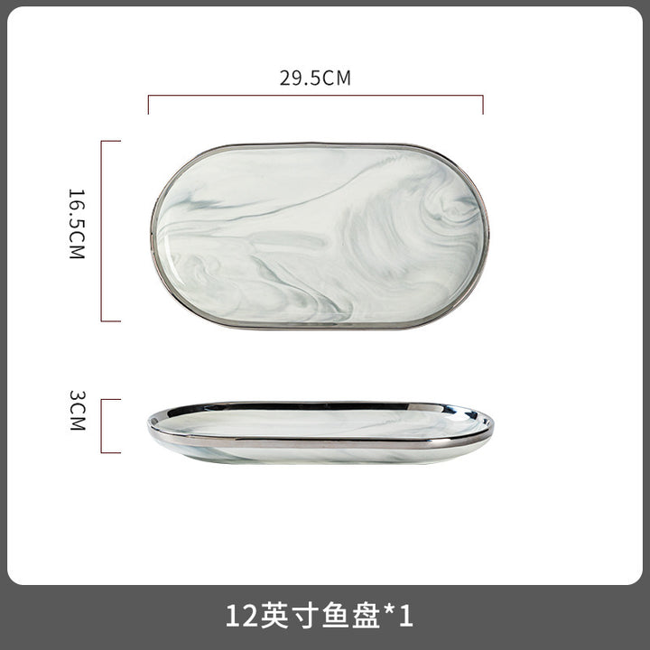碗盘碗碟餐具套装家用轻奢高级感新款餐具大理石碗筷碗具乔迁礼物