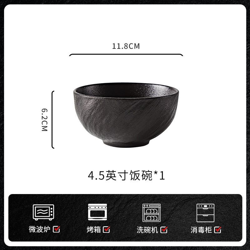 创意黑白陶瓷碗家用高级感餐厅酒店批发陶瓷餐具米饭碗碗碟套装