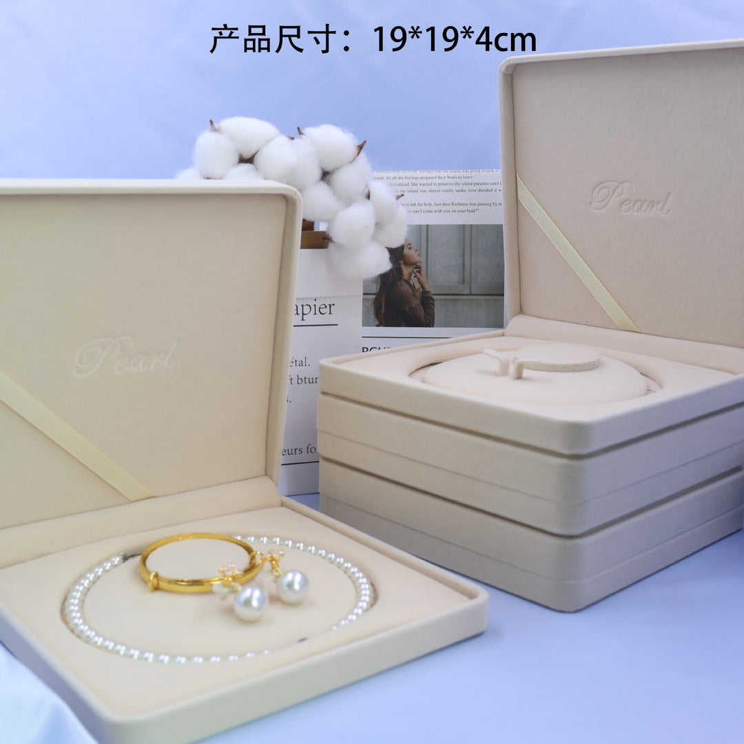 圆角凸边绒布珍珠盒珍珠项链盒首饰收纳盒新款创意珠宝饰品首饰盒