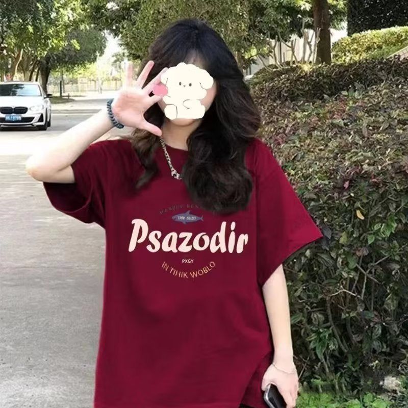 新款慵懒夏季街头T恤圆领字母原宿时尚五分袖百搭潮流女厂家直销