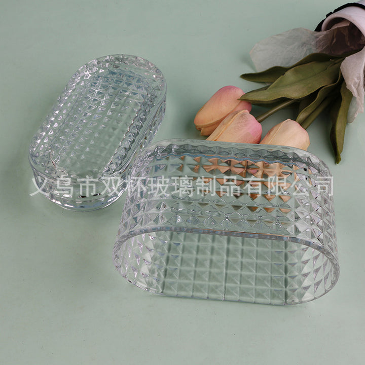 玻璃收纳盒化妆品珠宝防尘盒带盖盒首饰盒透明收纳筐透明收纳盒