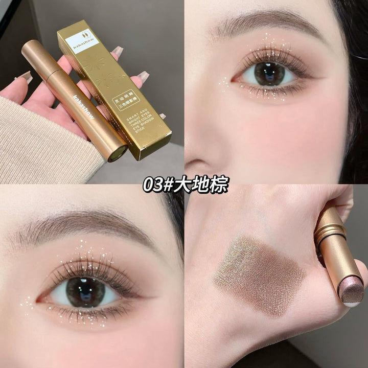 彩妆kakashow灵动明眸三色渐变眼影棒亮晶晶爆闪懒人一抹成型眼影