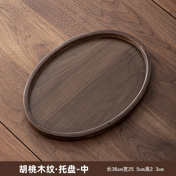 胡桃木色重竹茶盘家用简约长方形大号茶具收纳盘干泡台水杯置物架