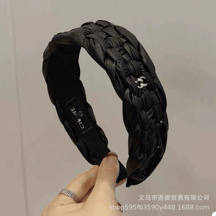 法式高级感麻花编织宽边Y发箍新款简约纯色头箍气质缎面压发头箍