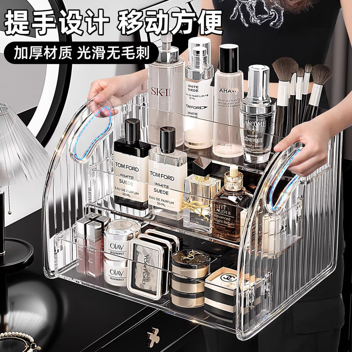 化妆品收纳盒桌面梳妆台透明亚克力台面阶梯多层香水护肤品置物架