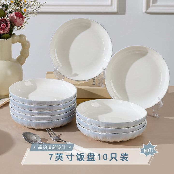 洛可可高颜值餐盘陶瓷盘子家用碗碟套装高级感高温烤花碟子菜盘