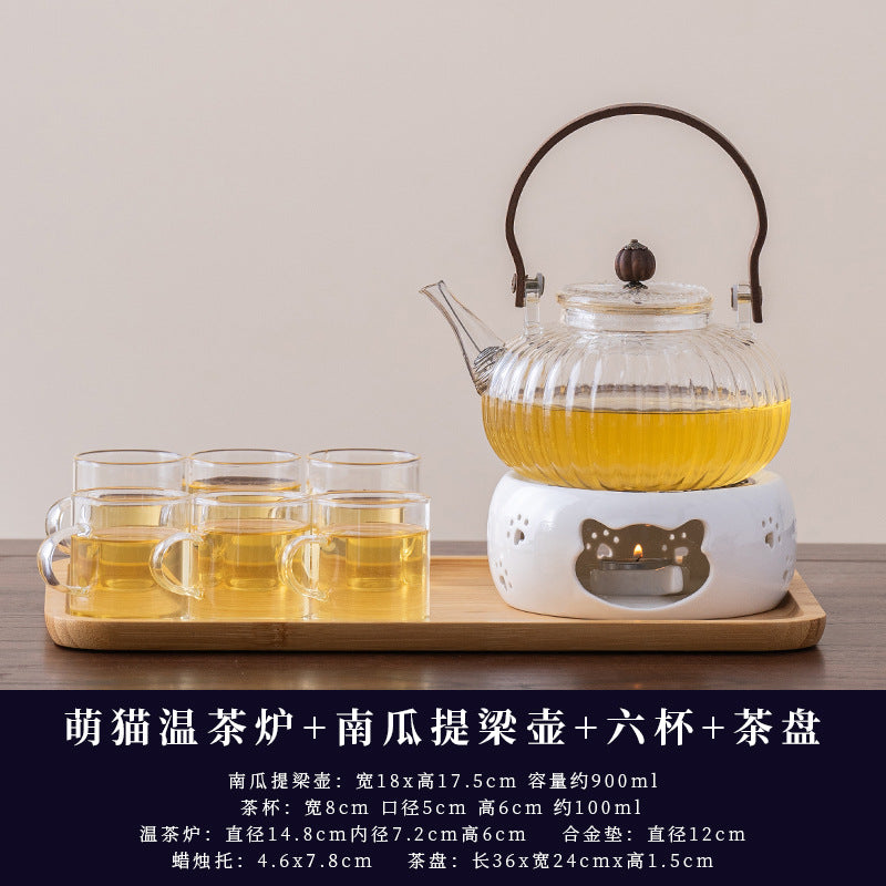 水果茶壶茶杯耐热玻璃花茶壶套装蜡烛加热下午茶休闲厅美容院茶具