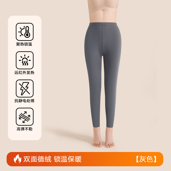 绵羊毛保暖裤女士加绒秋冬高级感蚕丝秋裤德绒高腰打底裤大码高端