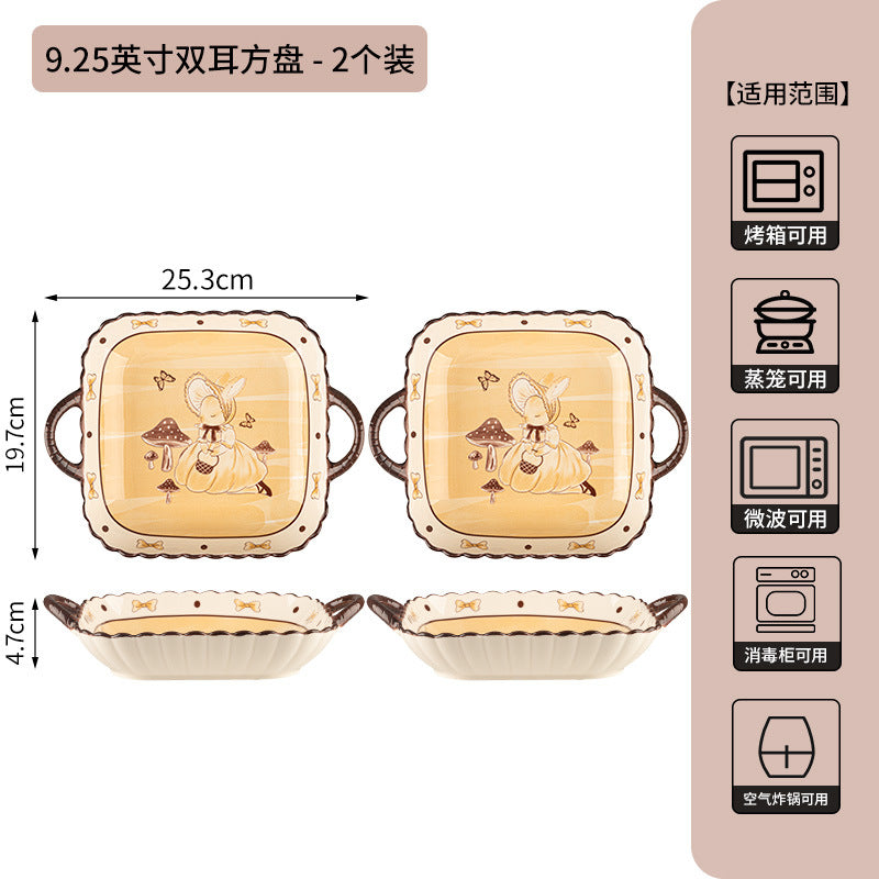 卡通赫本兔碗碟套装家用新款陶瓷餐具乔迁新居送礼碗盘子生日礼物