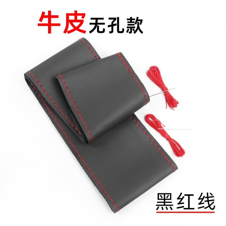 Steering Wheel Cover Top Layer Cowhide Moisture Wicking Breathable Durable Non Slip All Season Universal Gri
