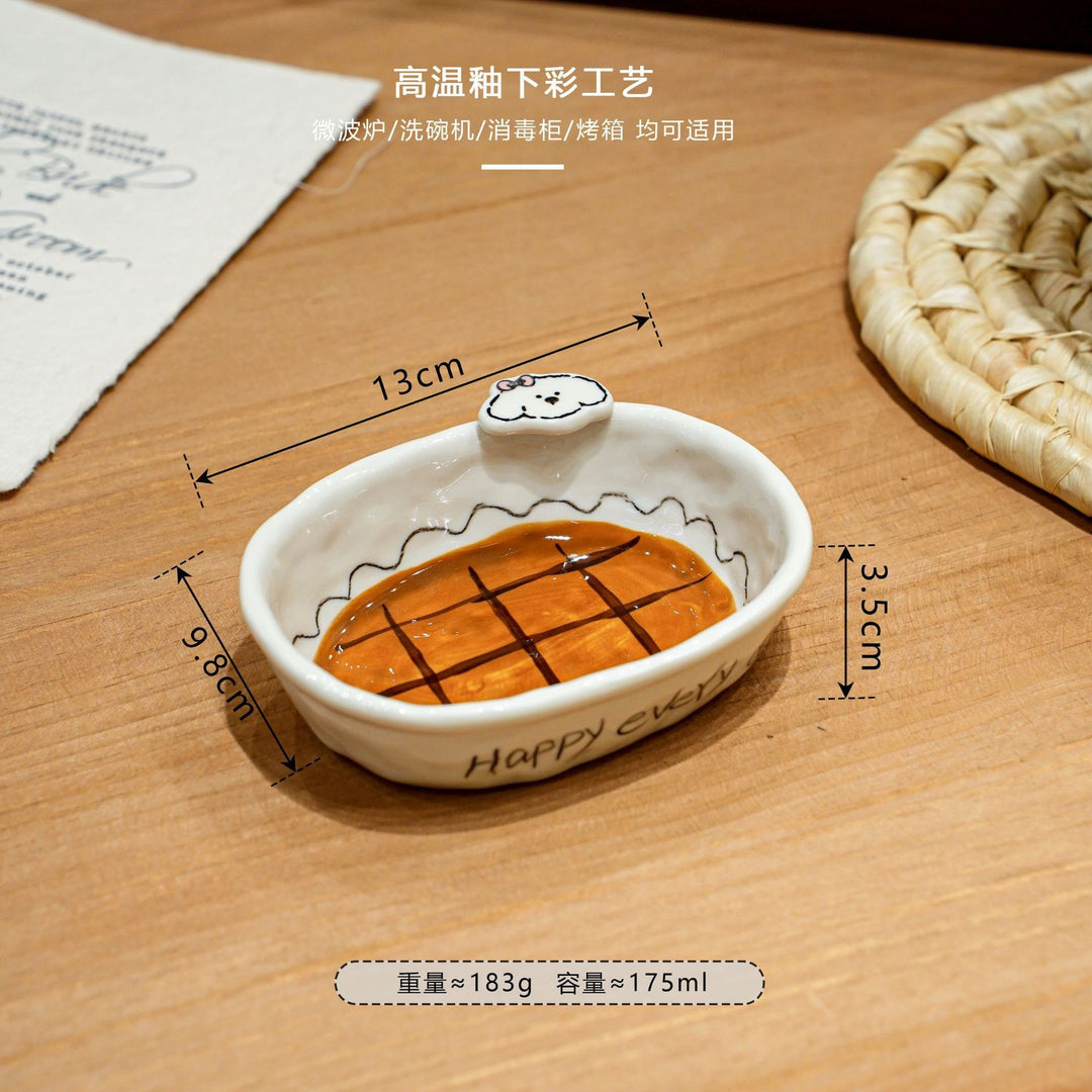焦糖小狗餐具家用釉下彩陶瓷碗盘套装特别好看的盘子西餐盘分格盘