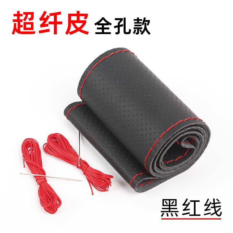 Steering Wheel Cover Top Layer Cowhide Moisture Wicking Breathable Durable Non Slip All Season Universal Gri