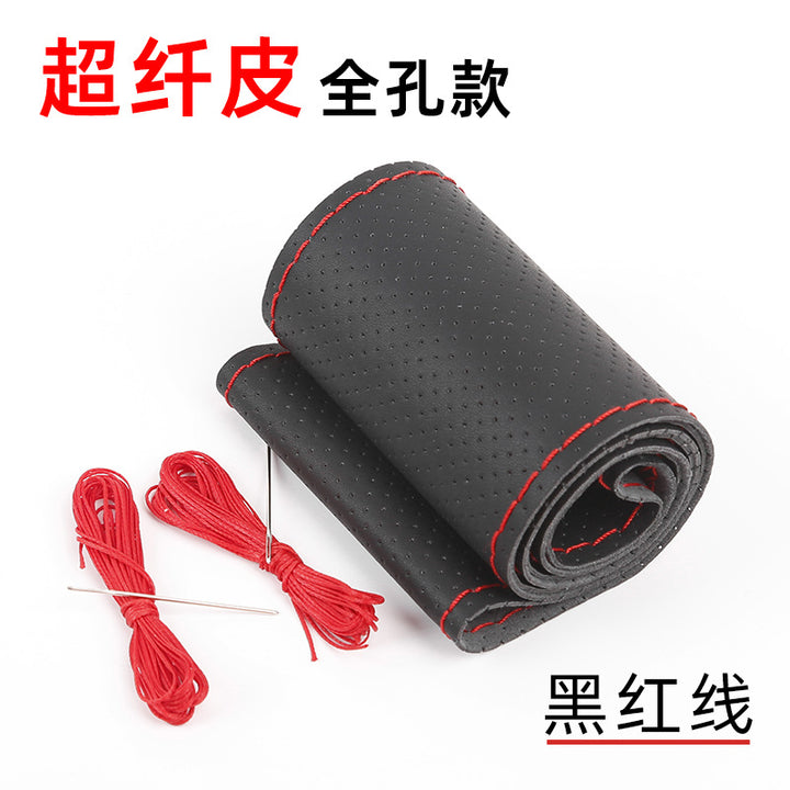 Steering Wheel Cover Top Layer Cowhide Moisture Wicking Breathable Durable Non Slip All Season Universal Gri