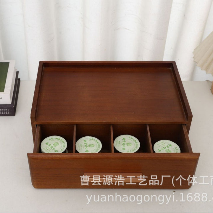 木质茶包收纳盒抽屉式茶具储存桌面收纳底座木制梧桐木分格茶包盒