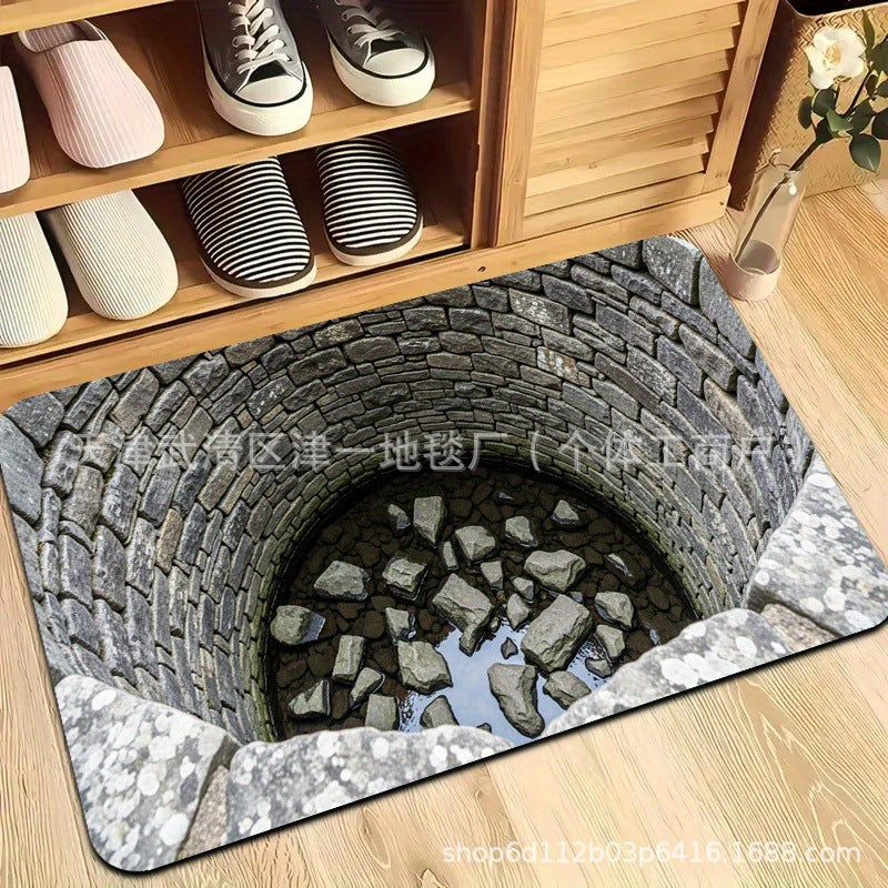 跨境temu代发3D视觉错觉入户玄关水晶绒地垫进门门垫耐脏耐磨地垫