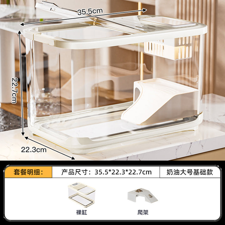 严选轻奢鱼缸家用高级带盖透明客厅造景生态缸玄关装饰塑料水族箱