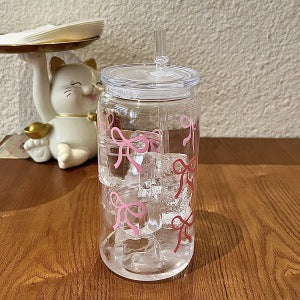 新款2025少女ins蝴蝶结塑料杯便携随手牛奶杯上学桌面杯