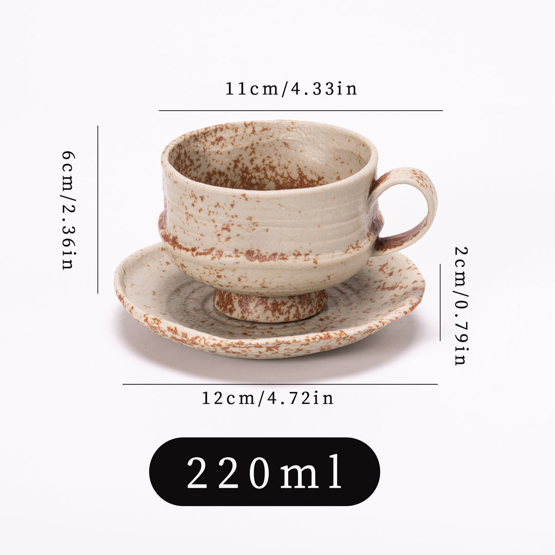 日式复古粗陶咖啡杯杯碟套装高级感餐厅跨境窑变陶瓷拿铁拉花杯子