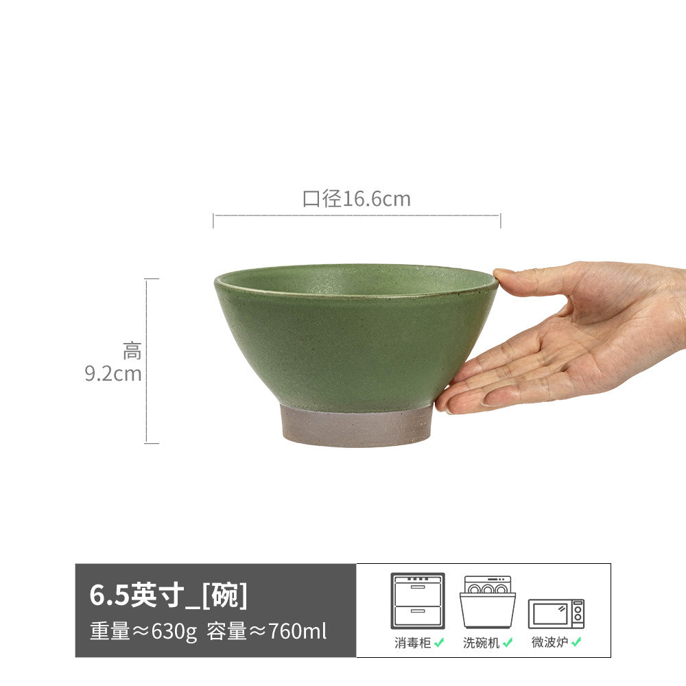 复古粗陶斗笠碗家用面碗汤碗高脚碗日式餐具批发碗陶瓷碗菜碗深碗