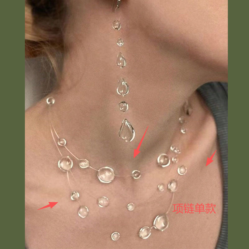 现货清冷感超仙极简风透明水晶露珠耳环小众高级感独特百搭锁骨链